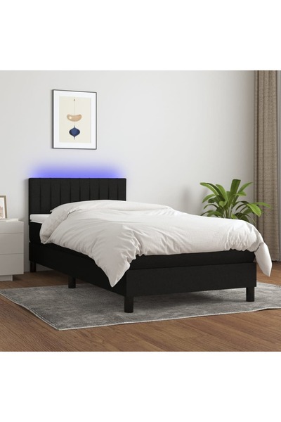 Concept Κρεβάτι με ελατήρια, στρώμα και LED, μαύρο, 90x190 cm, ύφασμα