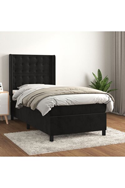 Concept Pat box spring cu saltea, negru, 100x200 cm, catifea