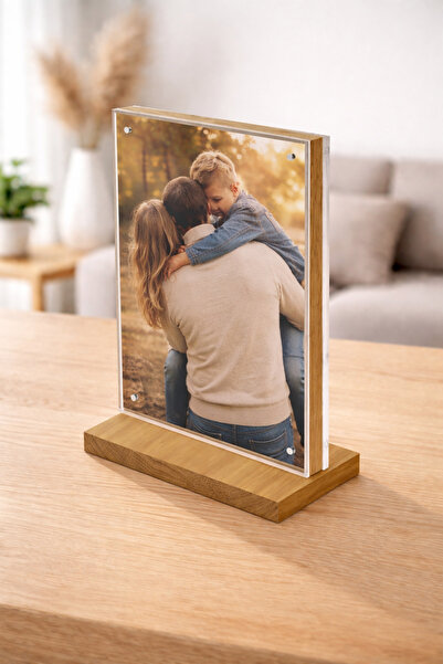 PLEXIROM Magnetic photo frame, Sheer acrylic with wood, OAK, 13 x 18 cm, Doub...