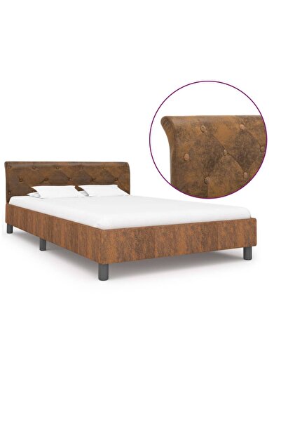 Concept Cadru de pat, maro, 120 x 200 cm, piele întoarsă ecologică