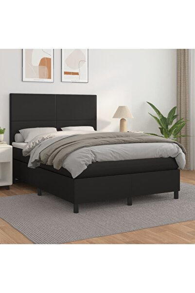 Concept Pat box spring cu saltea, negru, 140x190 cm, piele ecologică