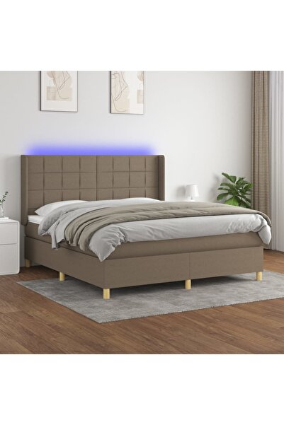 Concept Pat cu arcuri, saltea și LED, gri taupe, 160x200 cm, textil