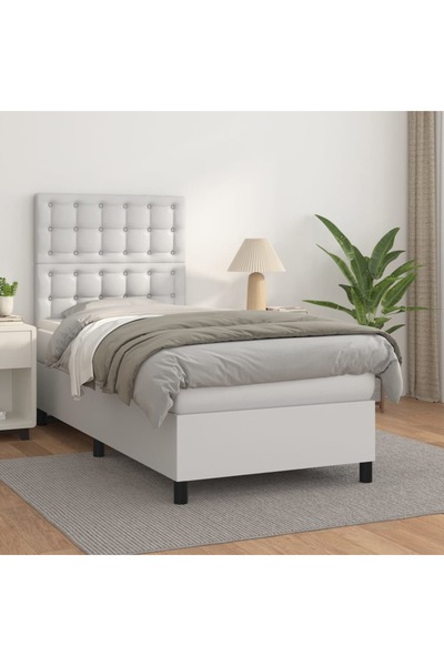 Concept Pat box spring cu saltea, alb, 80x200 cm, piele ecologică