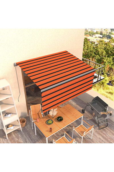 Concept Copertină retractabilă manual cu stor, portocaliu&maro, 3x2,5 m