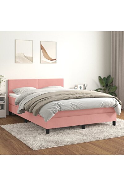 Concept Pat box spring cu saltea, roz, 140x200 cm, catifea