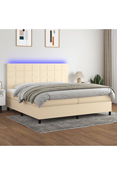 Concept Κρεβάτι με ελατήρια, στρώμα και LED, κρεμ, 200x200 cm, ύφασμα