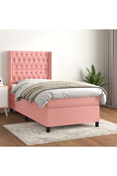 Concept Pat box spring cu saltea, roz, 90x200 cm, catifea