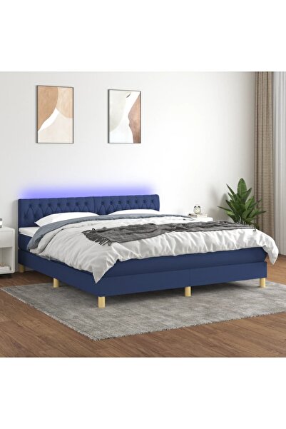 Concept Pat cu arcuri, saltea și LED, albastru, 160x200 cm, textil