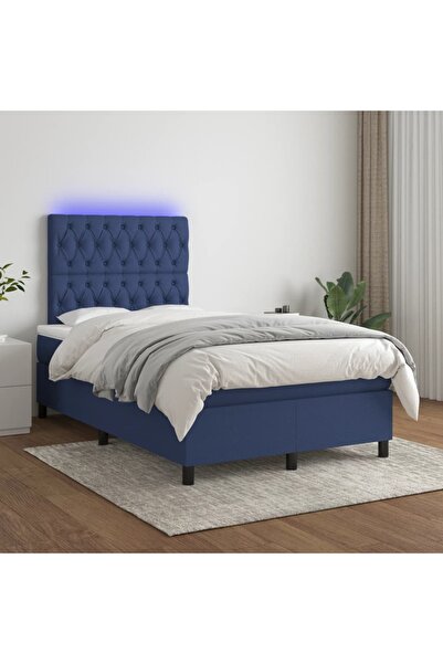 Concept Pat cu arcuri, saltea și LED, albastru, 120x200 cm, textil