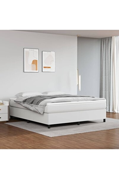 Concept Cadru de pat box spring, alb, 160x200 cm, piele ecologică