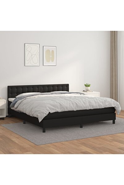 Concept Pat box spring cu saltea, negru, 160x200 cm, piele ecologică