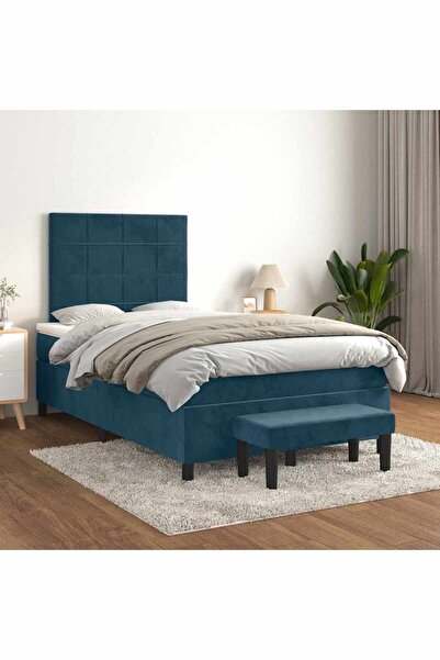 Concept Pat box spring cu saltea, albastru închis, 120x200 cm, catifea