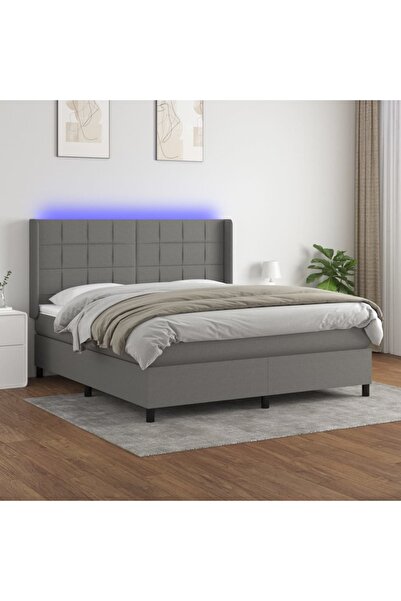 Concept Κρεβάτι με ελατήρια, στρώμα και LED, σκούρο γκρι, 160x200 cm, ύφασμα