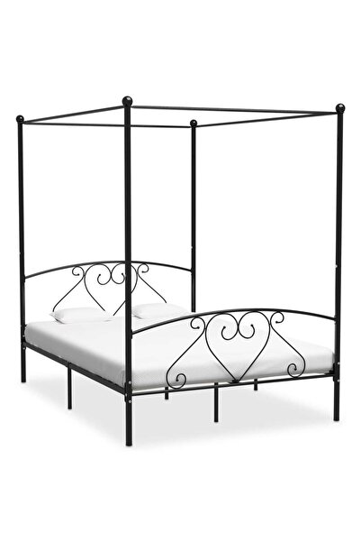 Concept Cadru de pat cu baldachin, negru, 140 x 200 cm, metal