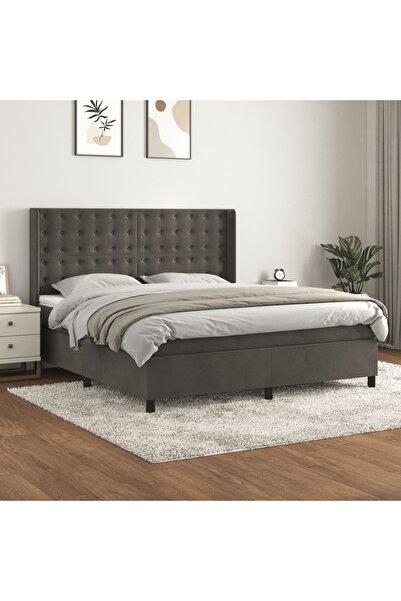 Concept Pat box spring cu saltea, gri închis, 160x200 cm, catifea