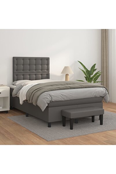 Concept Pat box spring cu saltea, gri, 120x200 cm, piele ecologică