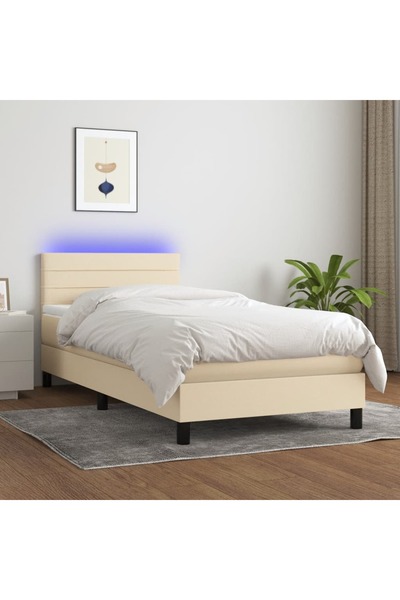 Concept Pat cu arcuri, saltea și LED, crem, 80x200 cm, textil