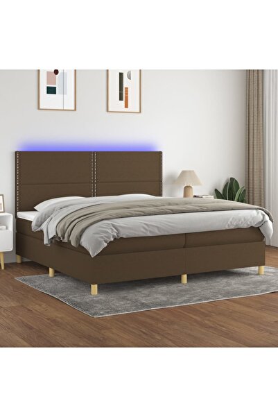 Concept Κρεβάτι με ελατήρια, στρώμα και LED, σκούρο καφέ, 200x200 cm, ύφασμα