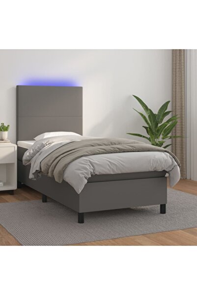 Concept Κρεβάτι με ελατήρια, στρώμα και LED, γκρι, 90x190 cm, οικολογικό Δερμ...