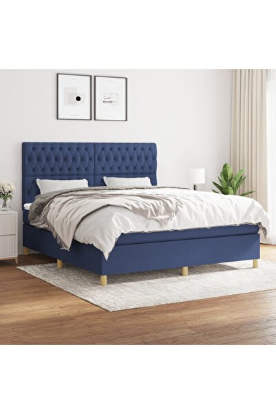 Concept Pat box spring cu saltea, albastru, 180x200 cm, material textil