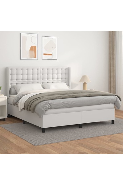 Concept Pat box spring cu saltea, alb, 160x200 cm, piele ecologică