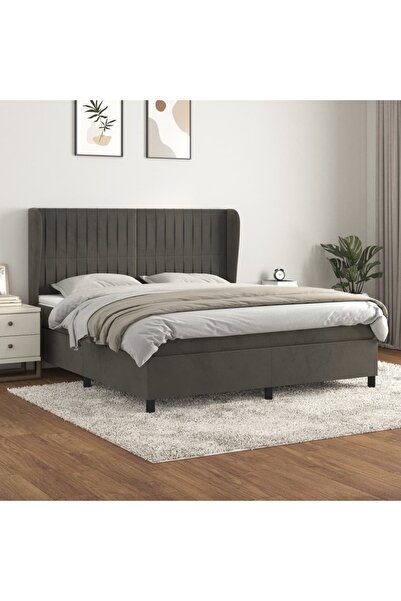 Concept Pat box spring cu saltea, gri închis, 160x200 cm, catifea