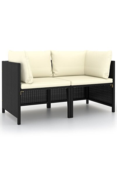 Concept Διθέσιος καναπές κήπου με μαξιλάρια, μαύρος, πολυρατάν