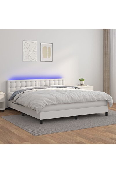 Concept Κρεβάτι με ελατήρια, στρώμα και LED, λευκό, 180x200 cm, οικολογικό Δε...