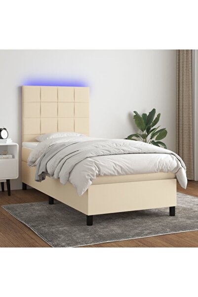 Concept Κρεβάτι με ελατήρια, στρώμα και LED, κρεμ, 100x200 cm, ύφασμα