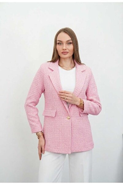 Niora Moda Pembe Tek Düğmeli Astarlı Tuvit Ceket