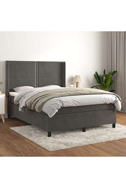 Concept Pat box spring cu saltea, gri închis, 140x200 cm, catifea