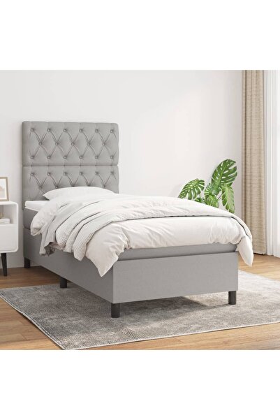 Concept Κρεβάτι Continental με στρώμα, ανοιχτό γκρι, 80x200 cm, ύφασμα