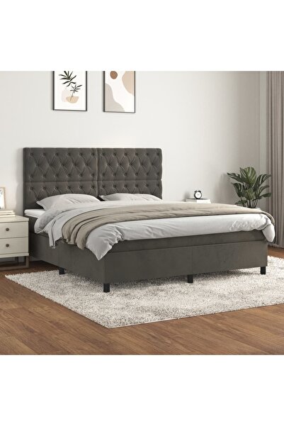 Concept Pat box spring cu saltea, gri închis, 160x200 cm, catifea