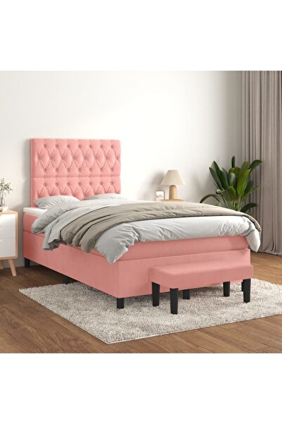 Concept Pat box spring cu saltea, roz, 120x200 cm, catifea
