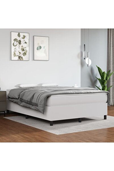 Concept Cadru de pat box spring, alb, 140x190 cm, piele ecologică