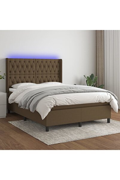 Concept Κρεβάτι με ελατήρια, στρώμα και LED, σκούρο καφέ, 140x200 cm, ύφασμα