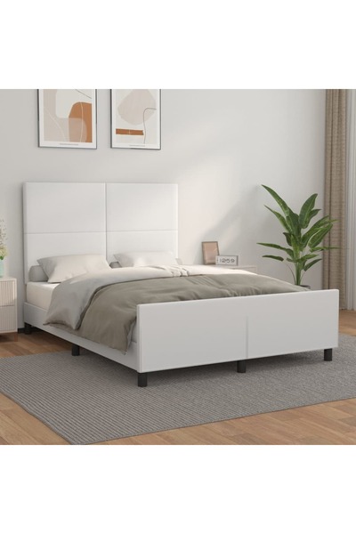 Concept Cadru de pat cu tăblie, alb, 140x190 cm, piele ecologică