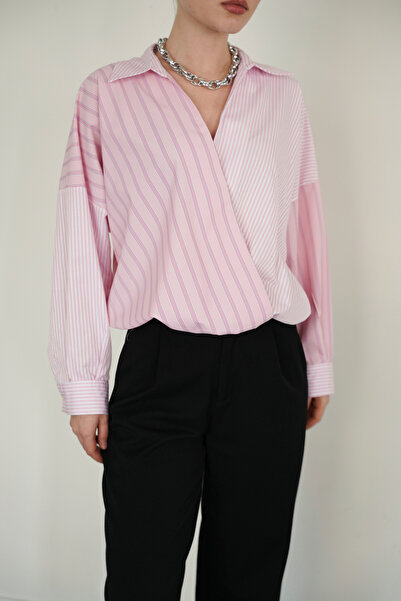 ASEDE Striped Pat Patchwork Pli̇n Premium Shirt