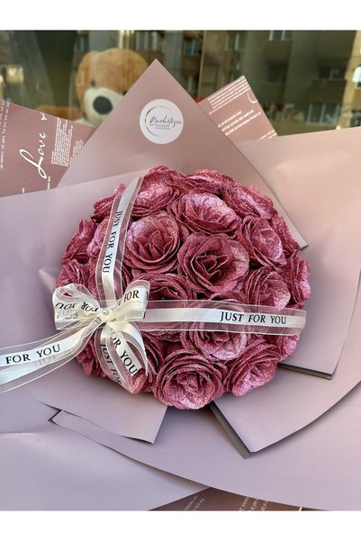 Buchetezie Buchet Cadou Femei Pink Glitter cu Trandafiri din material cu scipici