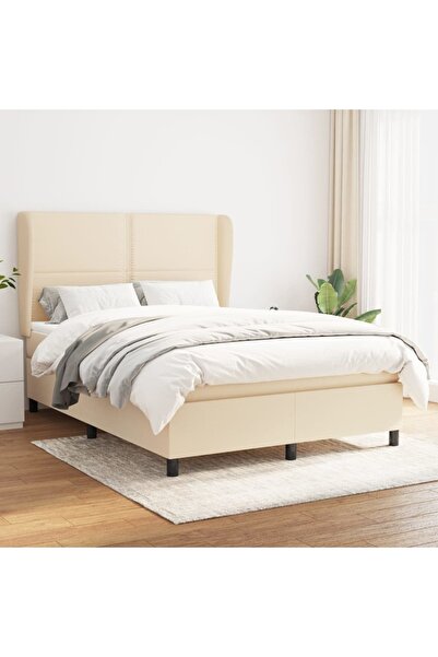 Concept Pat continental cu saltea, crem, 140x200 cm, material textil