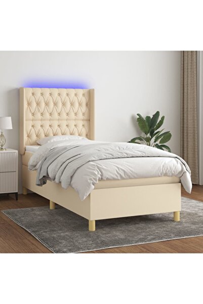 Concept Pat cu arcuri, saltea și LED, crem, 100x200 cm, textil