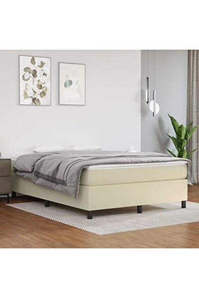 Concept Cadru de pat box spring, crem, 140x190 cm, piele ecologică