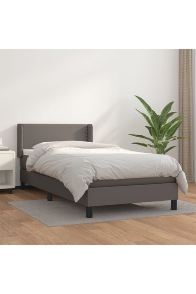Concept Pat box spring cu saltea, gri, 100x200 cm, piele ecologică