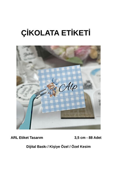 arl etiket tasarım dijital baskı merkezi Yenidoğan Ayıcıklı Mavi Kot Desen Çi...