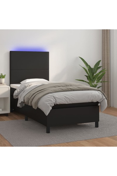 Concept Κρεβάτι με ελατήρια, στρώμα και LED, μαύρο, 90x190 cm, οικολογικό Δερ...