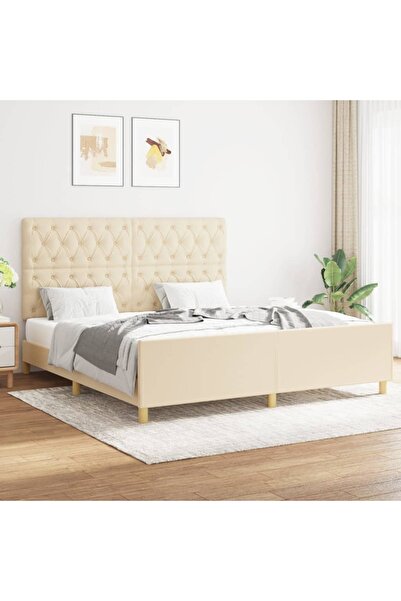 Concept Σκελετός κρεβατιού με κεφαλάρι, κρεμ, 160x200 cm, ύφασμα