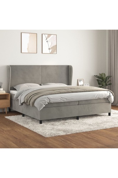 Concept Pat box spring cu saltea, gri deschis, 200x200 cm, catifea