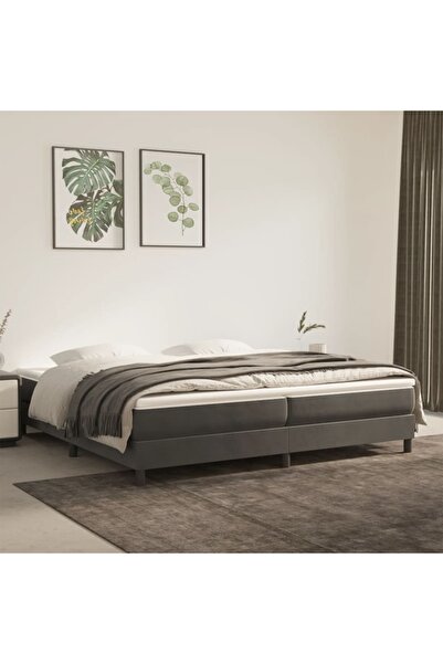 Concept Pat box spring cu saltea, gri închis, 200x200 cm, catifea