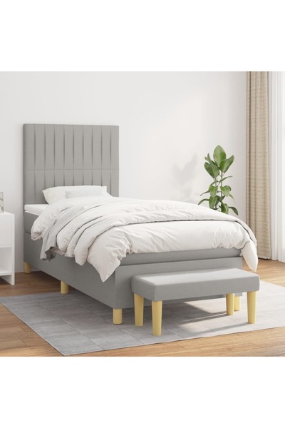 Concept Pat box spring cu saltea, gri deschis, 90x200 cm, textil