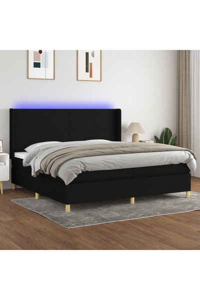 Concept Κρεβάτι με ελατήρια, στρώμα και LED, μαύρο, 200x200 cm, ύφασμα